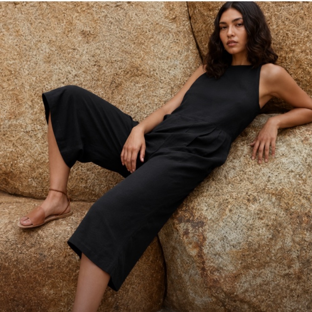 First rite black wide-leg linen jumpsuit